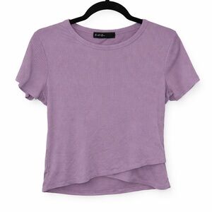 Ribbed Layered Hem Crewneck Tee in Lavender